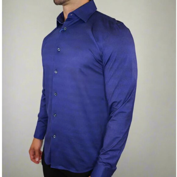 Bugatchi OoohCotton Stretch Shirt Mens XL Blue Easy Care Comfort Dress - Picture 3 of 7